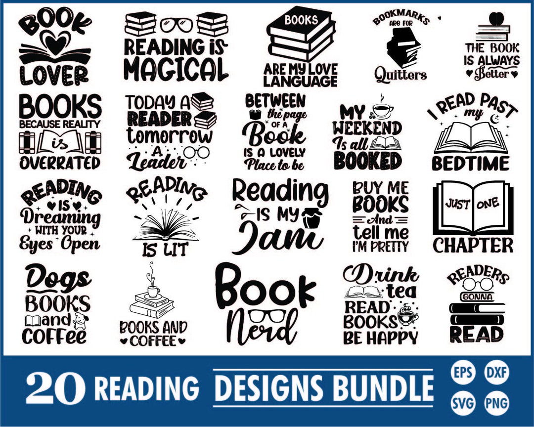 Reading SVG Bundle: Book Lover Quotes, Cricut & Silhouette (digital ...