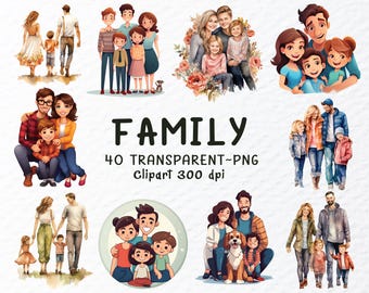 Aquarell Familie Clipart Bundle: Transparente PNG Dateien (1024x1024px)