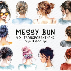 Messy Bun Png Clipart Bundle, Watercolor Messy Bun Png Files, Hairstyle Clipart Png, Mom Life Png, Messy Bun Decal, Transparent Clipart Png