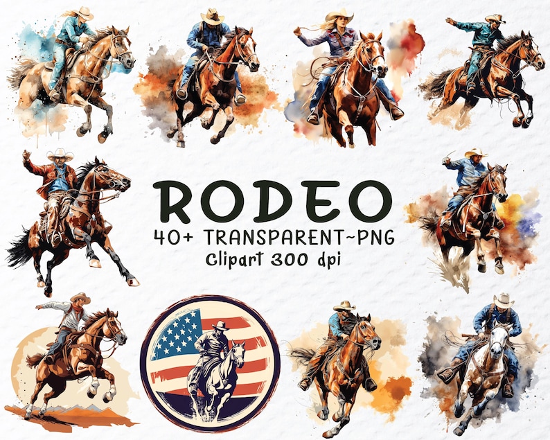 Rodeo Clipart Bundle, Cowboy Western Sport PNG, Bull Riding Ranch ...