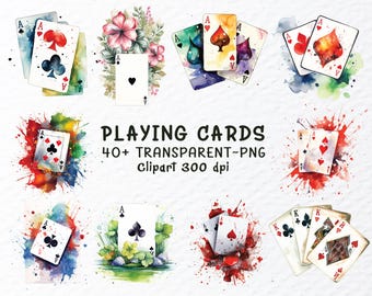 Watercolor Playing Cards PNG Clipart, Casino Design (Digital Download)