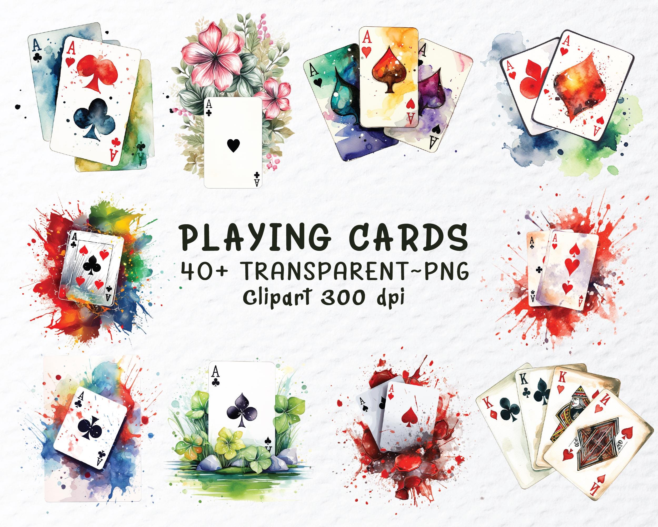 Watercolor Playing Cards PNG Clipart, Casino Design (digital Download ...