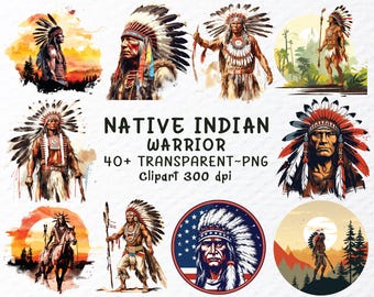 ネイティブアメリカンインディアン戦士のクリップアート、透明な背景の