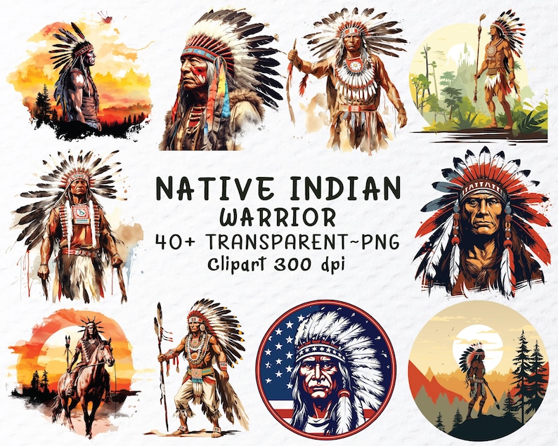Native Indian Warrior Clipart Bundle, Tribal Chief PNG, Indigenous ...