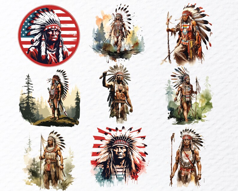 Native Indian Warrior Clipart Bundle, Tribal Chief PNG, Indigenous ...