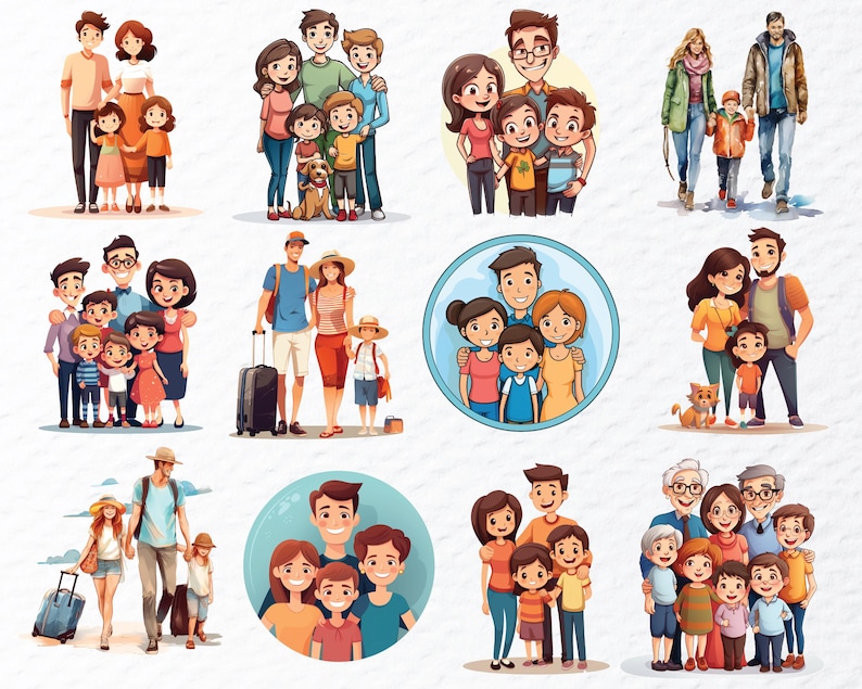 Watercolor Family Png Clipart Bundle | Family Png Files | Happy Family Clipart | Kids Mom Dad Clipart Png, Family Decal, Transparent Clipart