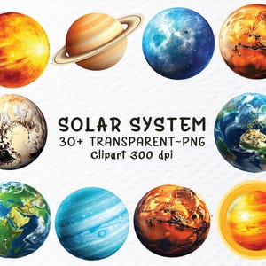 Zestaw clipartów Png Układu Słonecznego, Akwarele Pliki Png Układu Słonecznego, Clipart Planety Układu Słonecznego Png, Naklejka Układu Słonecznego, Przezroczysty Clipart