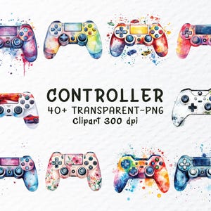 Bundle de cliparts Png contrôleur aquarelle, fichiers Png de contrôleur de jeu, Clipart contrôleur de jeu élégant, sticker contrôleur, Clipart transparent