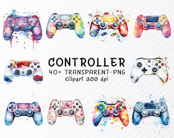 Watercolor Game Controller PNG Clipart Bundle (Digital Download)