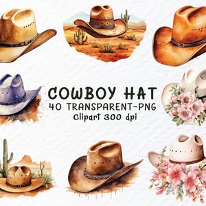 Cowboyhut Clipart Png-Bundle, Cowboyhut Aquarell Png-Dateien, Rodeo Wilder Westen Hüte Clip Art Png, Cowgirl Hut Png, Hüte Aufkleber Transparent