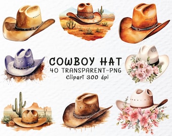 Watercolor Cowboy Hat Clipart Bundle, Wild West Png Files (Digital Download)