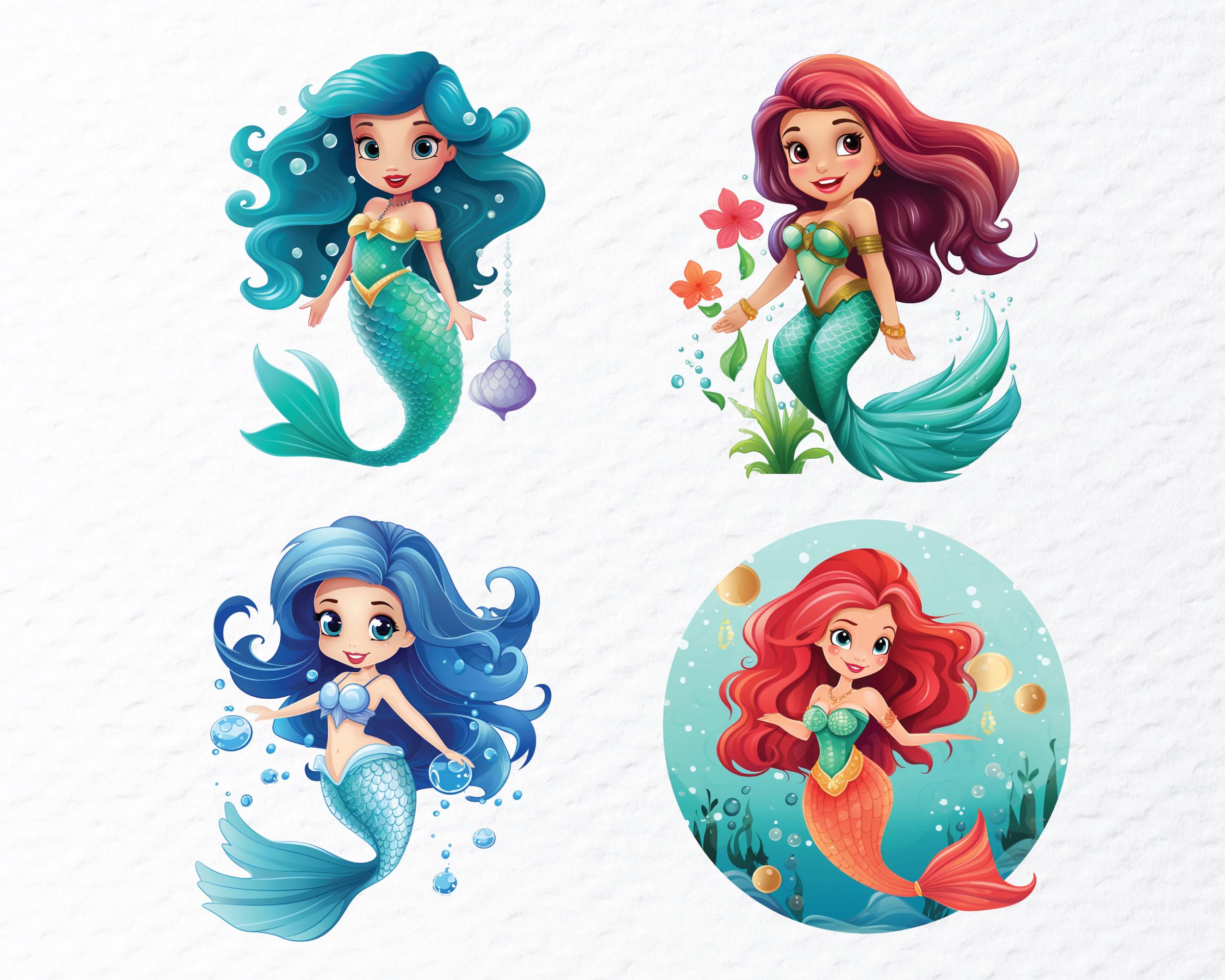 Watercolor Mermaid Clipart Bundle | Sea Life PNG (digital Download) - Etsy