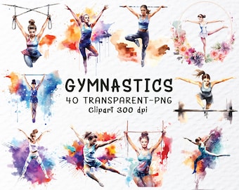 Gymnastics Clipart Bundle, Gymnast Silhouette PNG, Athletic Sport Clipart, Dance Fitness Design