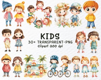 Watercolor Kids Clipart Bundle: Boys & Girls PNG Files (Digital Download)