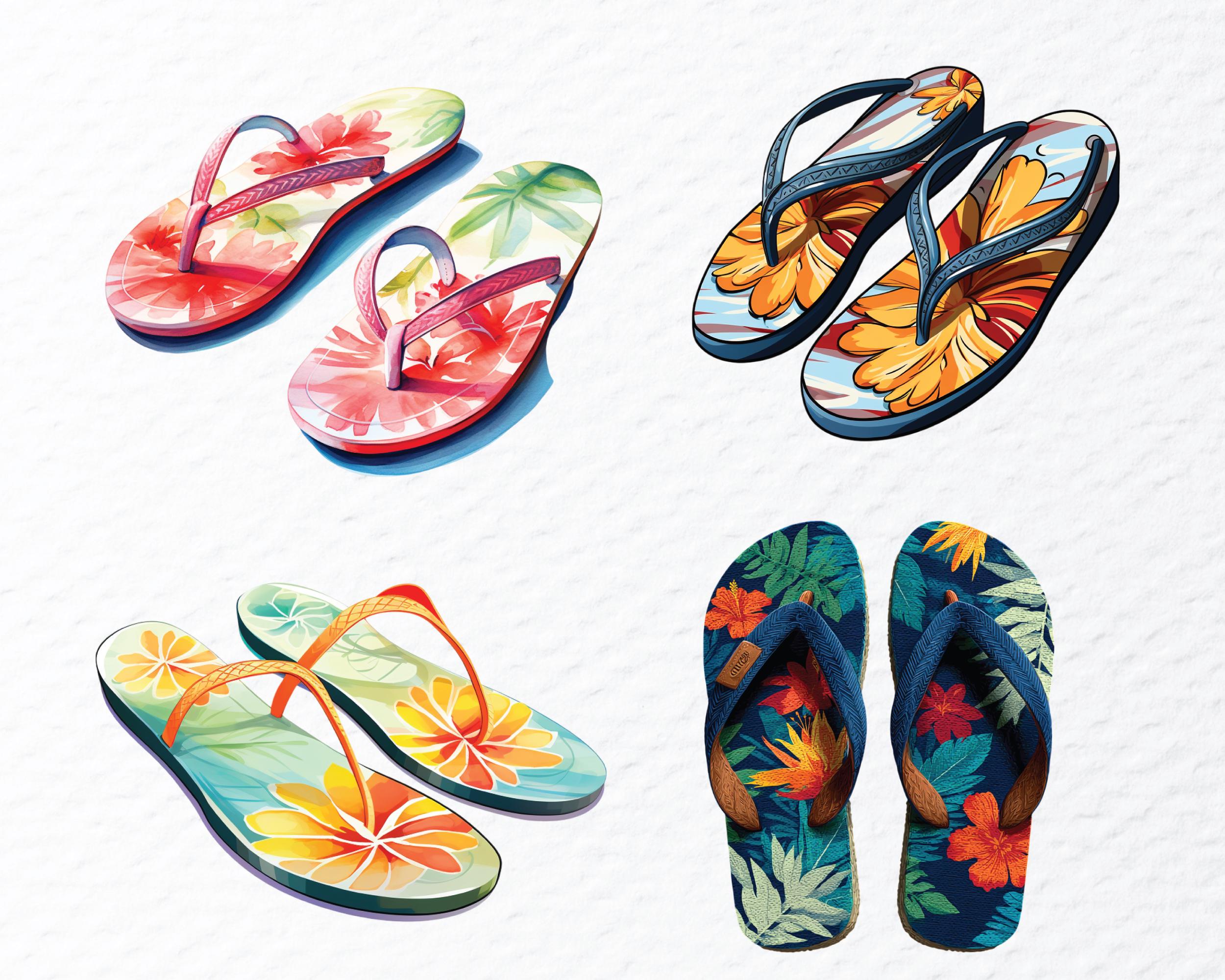 Watercolor Flip Flops Clipart: Summer Beach Shoes PNG Bundle (digital ...