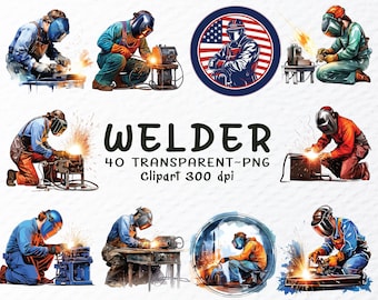 Aquarell Schweißer Clipart PNG Bündel: Eisen Arbeiter, Schweißen Aufkleber (Digitaler Download)
