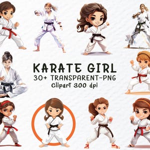 Karate Girl Png Clipart Bundle | Watercolor Karate Girl Png Files | Karate Girl Woman Martial Arts | Karate Girl Decal | Transparent Clipart