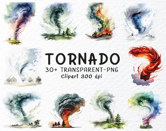 Watercolor Tornado Clipart Bundle: Vibrant PNG Files (Digital Download)