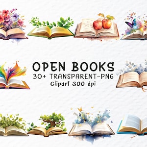 Aquarel open boeken png clipart bundel, open boeken png-bestanden, open boeken sticker, leesboek clipart, boekenliefhebber png-bestand, transparante png