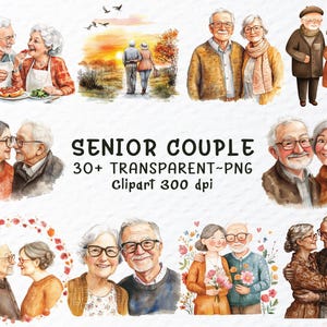 Clipart PNG | Aquarelles fichiers Png de couple de personnes âgées, heureuse grand-mère et grand-père des cliparts Png, sticker couple âgé, Clipart transparent