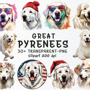Great Pyrenees Dog Png Clipart Bundle | Great Pyrenees Decal, Dogs Png Clip Art, Watercolor Great Pyrenees Puppy, Dog Breed Transparent Png