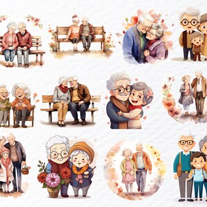 Grandparents Png Clipart Bundle, Watercolor Grandparents Png File, Grandma Clipart, Grandpa Clipart, Grandparents Decal, Transparent Clipart