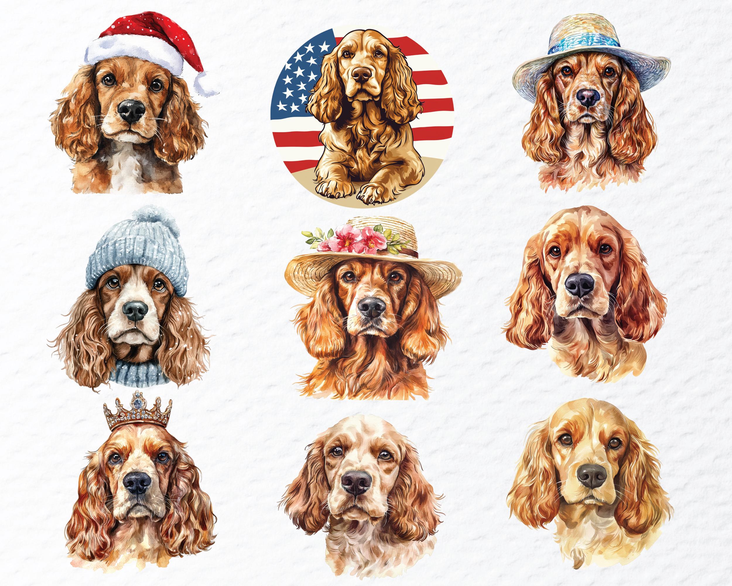 Cocker Spaniel Dog PNG Clipart Bundle: Watercolor Puppy Designs ...