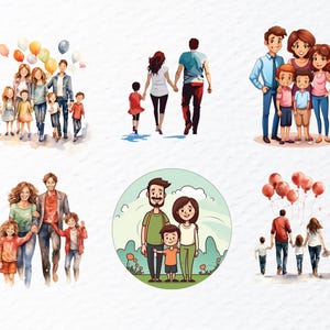 Watercolor Family Png Clipart Bundle | Family Png Files | Happy Family Clipart | Kids Mom Dad Clipart Png, Family Decal, Transparent Clipart