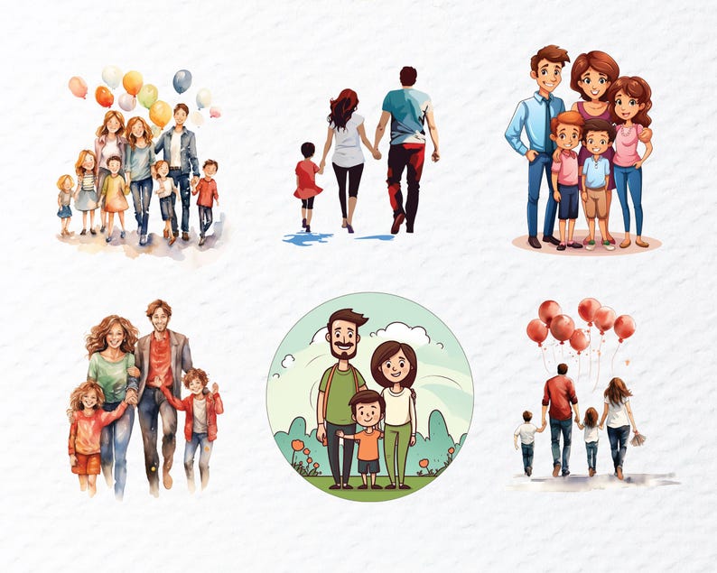 Watercolor Family Png Clipart Bundle | Family Png Files | Happy Family Clipart | Kids Mom Dad Clipart Png, Family Decal, Transparent Clipart