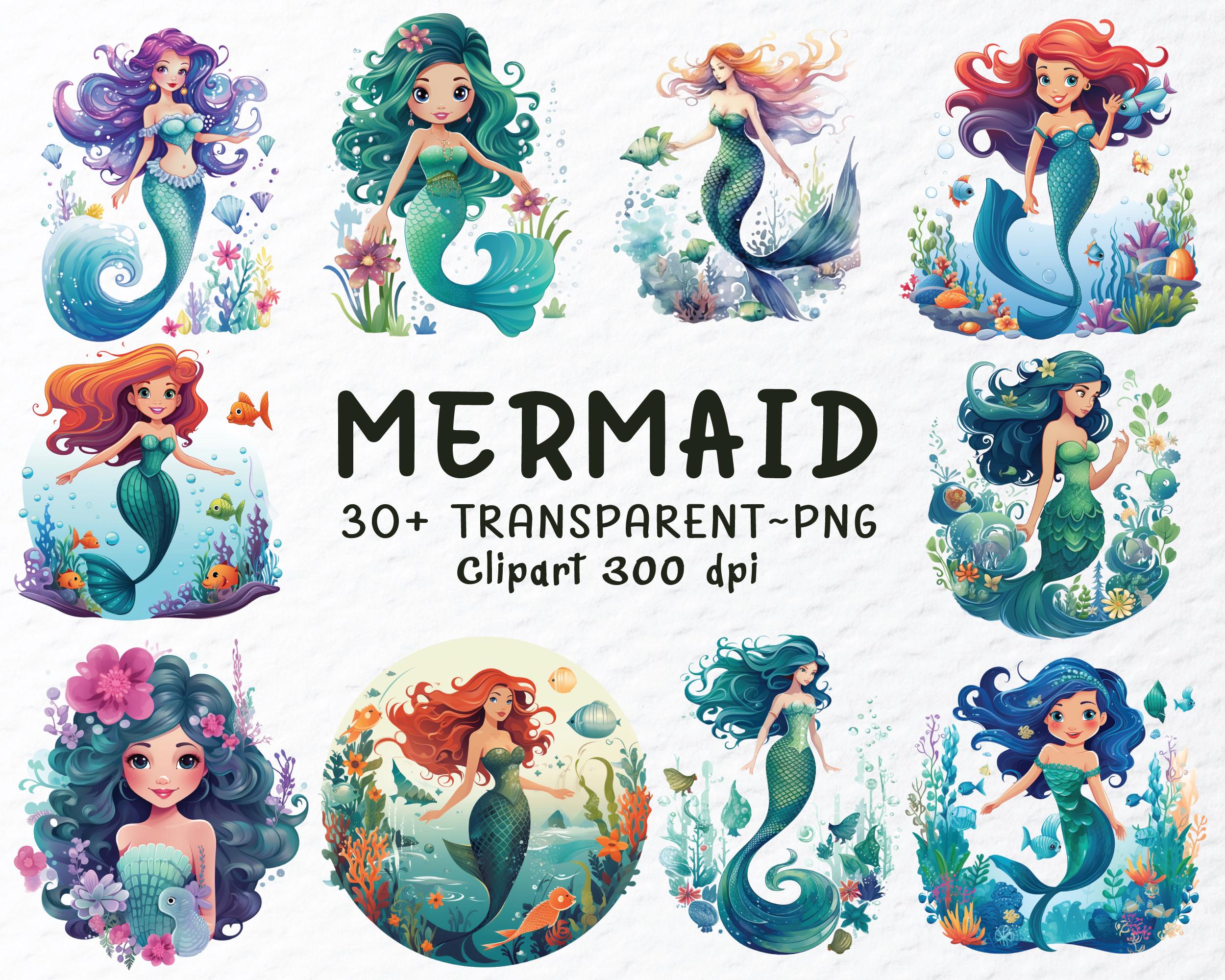 Watercolor Mermaid Clipart Bundle | Sea Life PNG (digital Download) - Etsy
