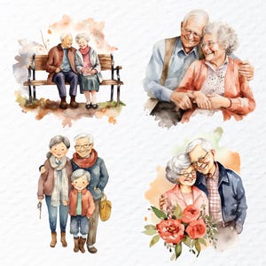 Grandparents Png Clipart Bundle, Watercolor Grandparents Png File, Grandma Clipart, Grandpa Clipart, Grandparents Decal, Transparent Clipart