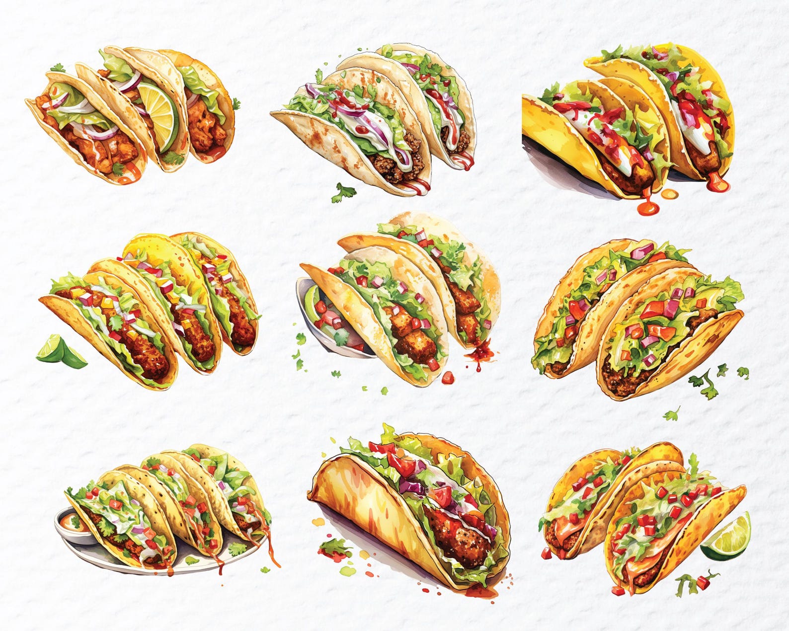Watercolor Tacos Clipart PNG Bundle: Mexican Food Graphics (digital ...