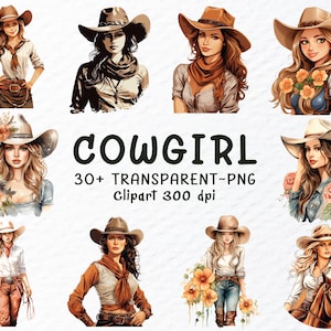 Cowgirl Png Clipart Bundle | Watercolor Cowgirl Png Files | Western Girl Decal | Transparent Cowgirl Clipart Png, Pastel Cowgirl Clipart Png