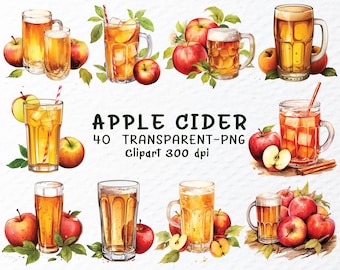 Aquarell Hot Apple Apfelwein Clipart: Herbst Cocktail PNG Dateien (Digitaler Download 1024x1024px 300 DPI)