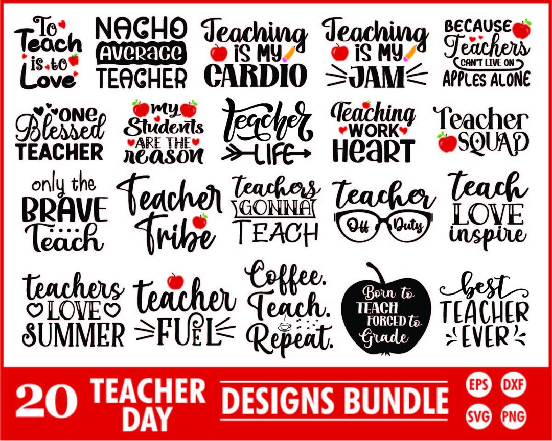 Teacher SVG Bundle: 20 Designs for Cricut & Silhouette (digital Files ...