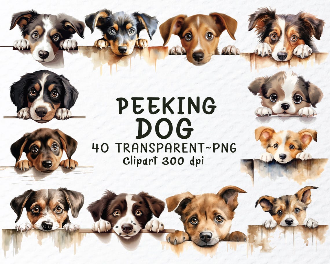 Watercolor Peeking Dog Clipart Bundle: Transparent PNG Files - Etsy