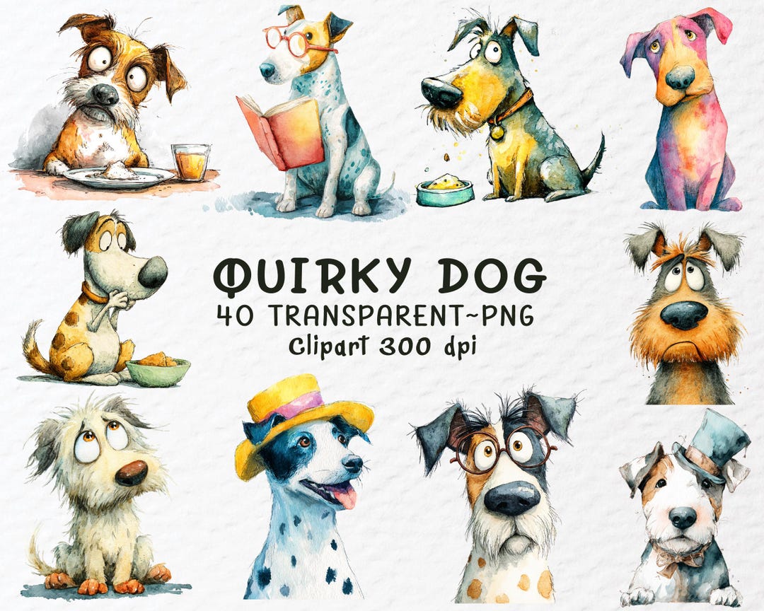 Quirky Dog Clipart PNG, Funny Puppy Bundle, Derpy Pet Graphics, Crazy ...