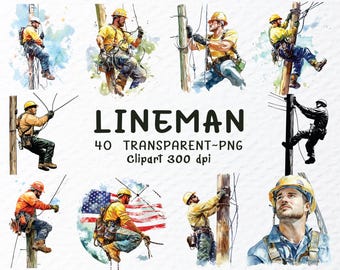 Watercolor Lineman Clipart Bundle: Electrician PNG Files (Digital Download)