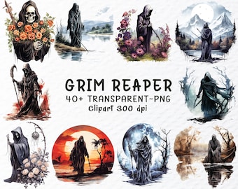 Grim Reaper Bundle, Death Reaper PNG, Gothic Skull Cloak Clipart, Horror Design Files