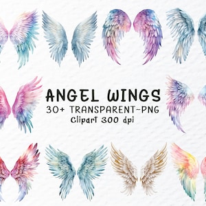 Watercolor Angel Wings Png Clipart Bundle, Angel Wings Png File, Decal Transparent Sublimation, White Wings Png, Fairy Wings, Heaven Clipart