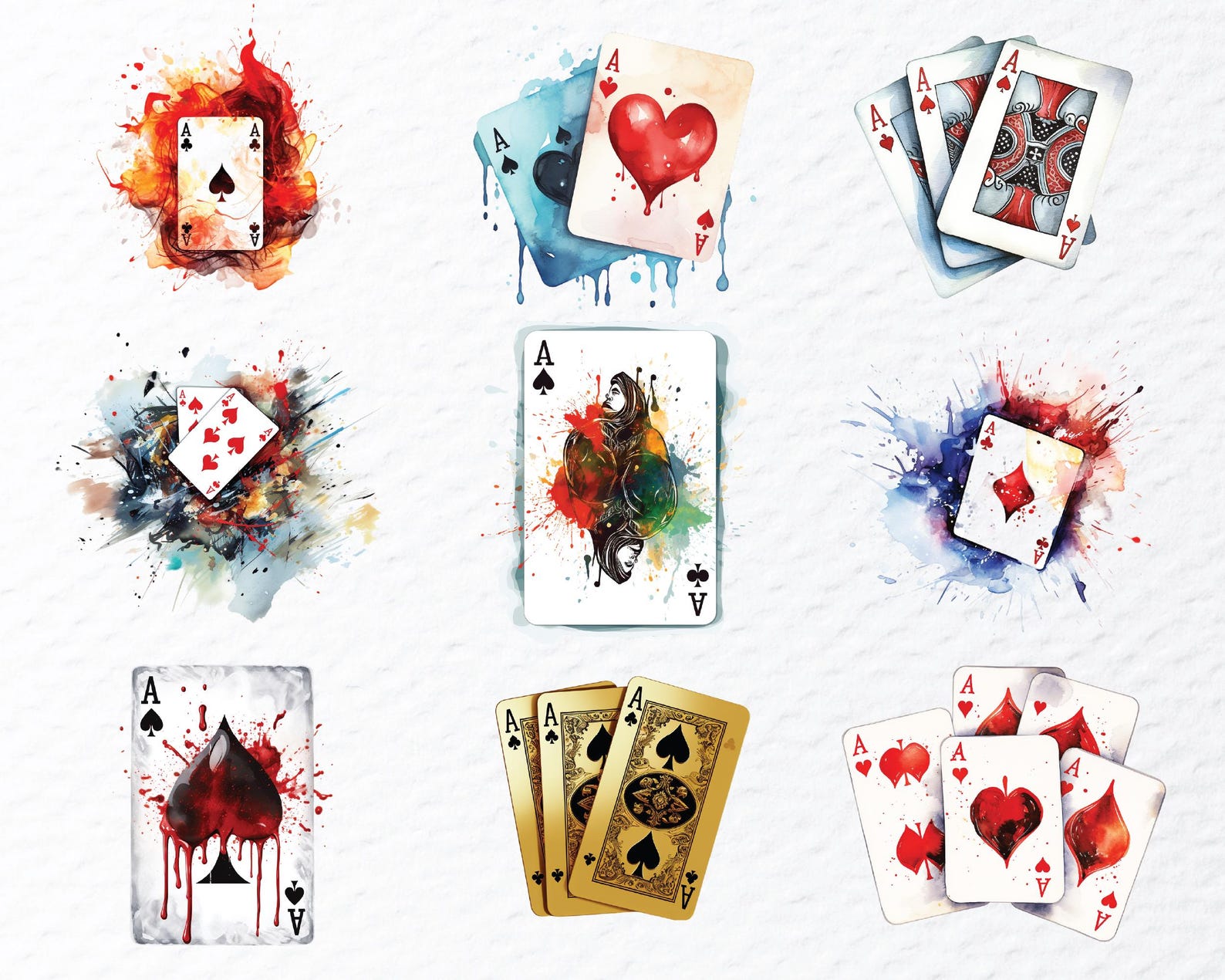 Watercolor Playing Cards PNG Clipart, Casino Design (digital Download ...