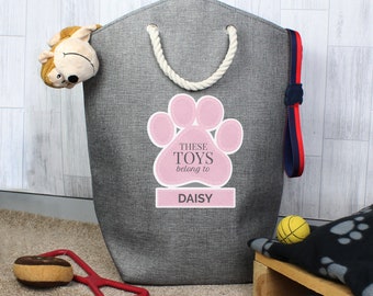 Storage Bag for pets - Pink Paw Print Design - Personalised  - Dog Toy Storage Bag - Cat Toy Storage Bag