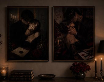 Donkere romantische kunstafdrukken | Gothic couple, academia decor (digitale download)