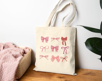 Pink bows coquette  Cotton Canvas Tote Bag| pink bag |dance bag |