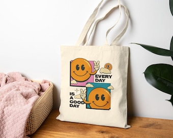 Smiley face tote bag| positive quote tote bag | shopping bag| school bag