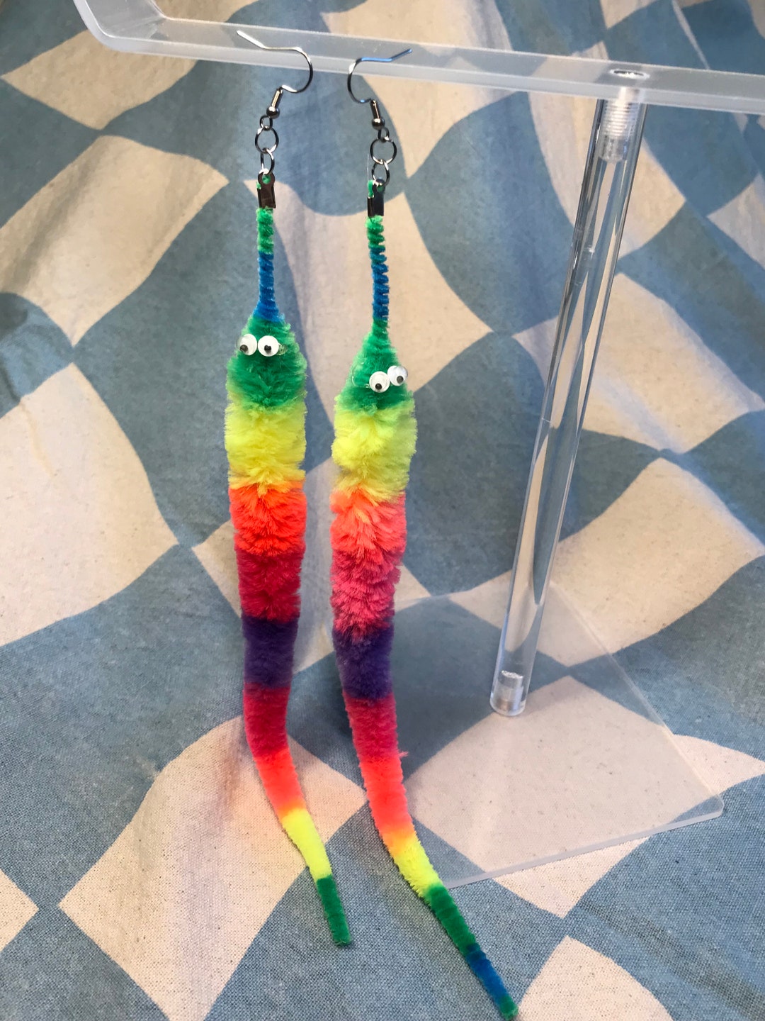 Rainbow Worm on A String Earrings - Etsy