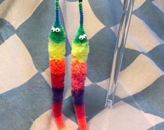 Rainbow Worm On A String Earrings