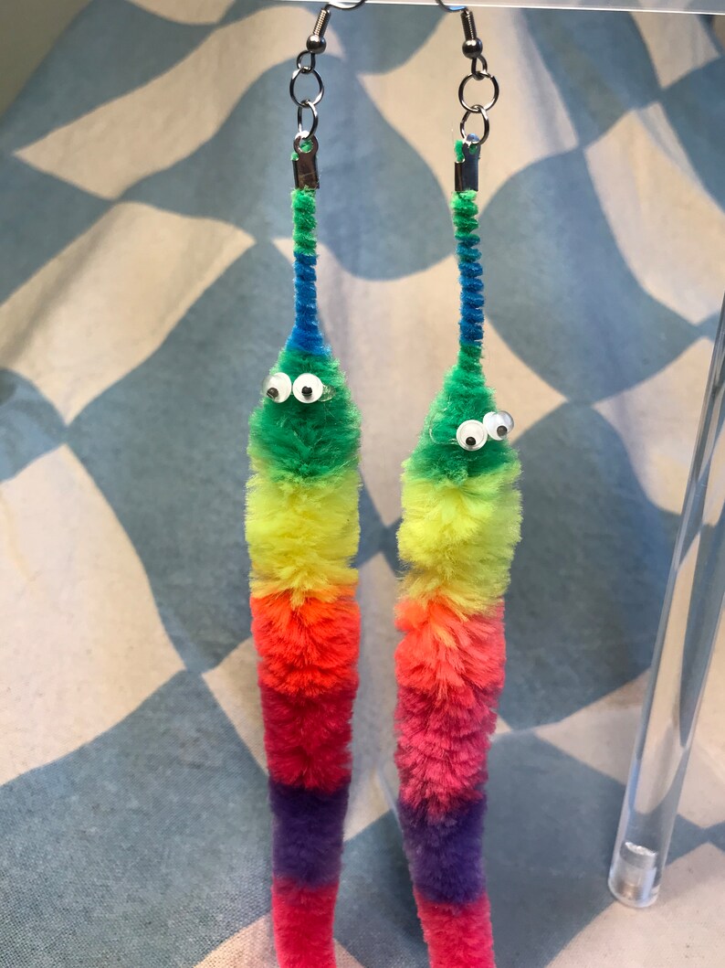 Rainbow Worm on A String Earrings - Etsy