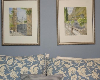 Paired original Watercolor Painting Set of 2:  Lake Como