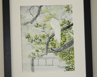 Snowy Egret an original watercolor painting